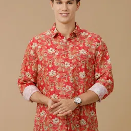 Linen Club Men Contemporary Spread Collar Slim Fit Printed Shirt-picture-5