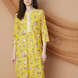 Melange by Lifestyle Floral Printed Notch Neck Thread Work Straight Kurta-image-49