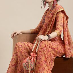 Saree mall Peach-Coloured & Red Printed Bagru Saree-image-82