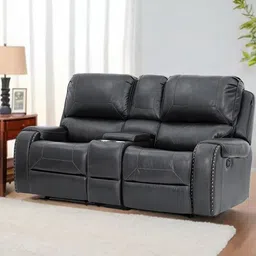 Royaloak New York American Dark Brown Leatherette Manual 2 Seater Recliner With Console-image-99