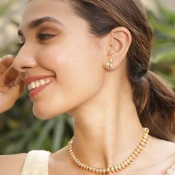 Rubans Women 22KT Gold Plated Brass Metal With White Beads Studded Necklace Set-11