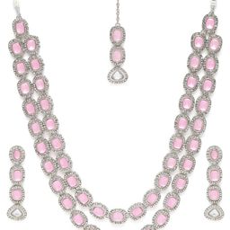 Peora Ruby & Cubic Zirconia Studded Layered Necklace Set-image-95