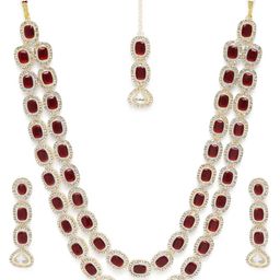 Peora Ruby & Cubic Zirconia Studded Necklace Set-image-94