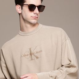 Calvin Klein Jeans Pure Cotton Brand Logo Embroidered Drop Shoulder Sleeves Sweatshirt-picture-24