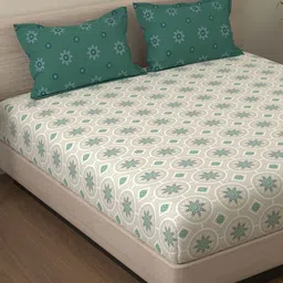 Huesland Green & White Printed 144 TC Cotton Queen Bedsheet Set 2.43 mx 2.23 m-image-82