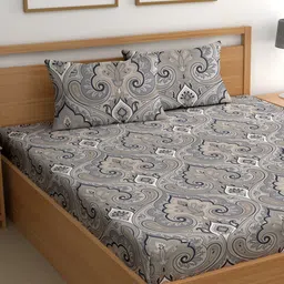 CG HOMES Grey & White Paisley Printed 200 TC Queen Bedsheet Set 2.25 m x 2.50 m-image-40