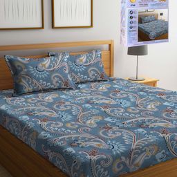 FABINALIV Multicoloured Floral 300 TC Fitted King Bedsheet Set 2.50m X 2.25m-16