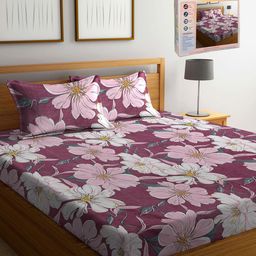 FABINALIV Maroon & White Floral 300 TC Cotton King Bedsheet Set-2.50 m X 2.25 m-image-25