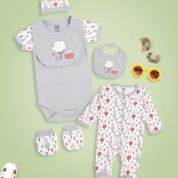 MeeMee Infant Grey & White Printed Cotton Baby Apparel Gift Set-image-66