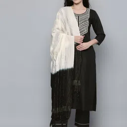 Kvsfab Women Black Embroidered Mirror Work Kurta with Trousers & Dupatta-24