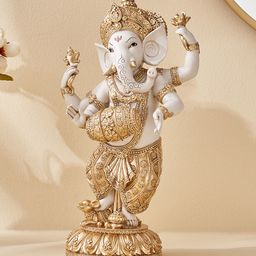 Home Centre Corsica Gold-Toned & White Musical Ganesha Idol Showpiece-image-27