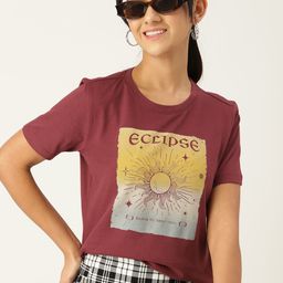 DressBerry Women Maroon Printed T-shirt-image-42