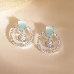 Rubans Rhodium Plated High Quality Sky Blue Cubic Zirconia Studded Stud Earrings-image-94
