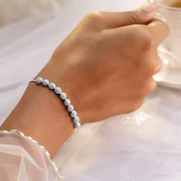 Rubans Rhodium Plated Adjustable Pull Chain Cubic Zirconia Studded Bracelet-image-78