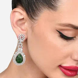 Zaveri Pearls Silver-Plated Teardrop Shaped Cubic Zirconia Studded Drop Earrings-21