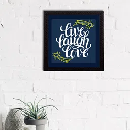 eCraftIndia Blue & White Live Laugh Love Motivational Quote Satin Matt Texture Wall Art-image-15