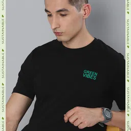 HERE&NOW Men Black Pure Cotton T-shirt-image-129