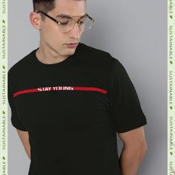 HERE&NOW Men Black Typography Printed Pure Cotton T-shirt-image-71