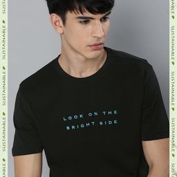 HERE&NOW Men Black & Blue Typography Printed Pure Cotton Sustainable T-shirt-image-82