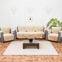 Kuber Industries Cream-Coloured 16 Pieces Printed Cotton 5 Seater Sofa Cover With Arms-48