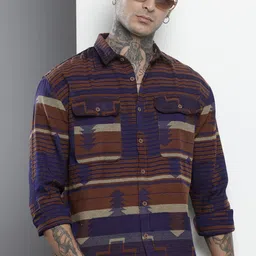 The Indian Garage Co Self-Design Geometric Drop-Shoulder Sleeves Relaxed Fit Casual Shirt-picture-12