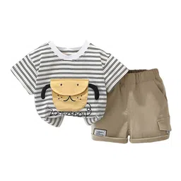 StyleCast x Revolte Boys White & Khaki Striped T-shirt with Shorts-image-72