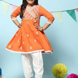 Biba Girls Floral Embroidered Angrakha Sequined Kurta with Salwar & Dupatta-image-64