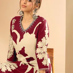 Indo Era Women Floral Printed Regular Sequinned Kurta with Salwar-7