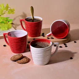 Storepedia Red & White Handcrafted Solid Ceramic Matte Cups Set of Cups and Mugs-7