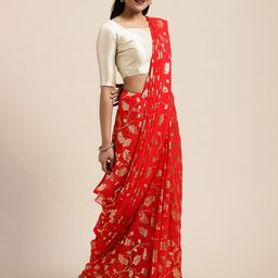 Saree mall Red & Gold-Toned Pure Georgette Printed Saree-image-73