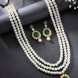 Peora Women White & Gold-Plated Traditional Pearl Jewellery Set-42