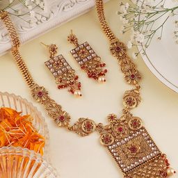 MANSIYAORANGE Gold-Plated Stoned-Studded & Beaded Jewellery Set-12