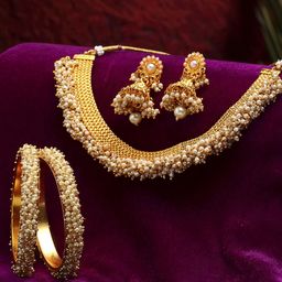 Kennice Women Gold-Plated Stones Studded & Beaded Jewellery Set-image-28