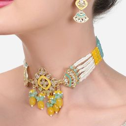 Zaveri Pearls Gold-Plated Kundan Studded & Beaded Jewellery Set-19