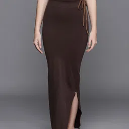 Inddus Women Brown Solid High Compressed Seamless Saree Shapewear with Drawstring-picture-16