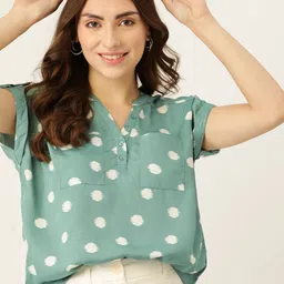 DressBerry Women Green & Off White Printed Boxy Top-picture-40