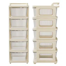 Kuber Industries Transparent Ivory 5 Layer Plastic Modular Storage Drawer Organizer Wheels image 5