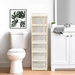 Kuber Industries Transparent Ivory 6 Layer Plastic Modular Storage Drawer Organizer Wheels image 3