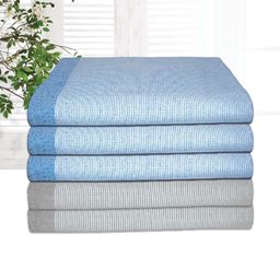 Athom Living Astar Blue & Grey 5 Pieces Striped Cotton 210 GSM Bath Towels-31