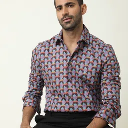 RARE RABBIT Men Coret Regular Fit Geometric Printed Cotton Shirt-image-25