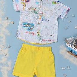Nauti Nati Boys Yellow & White Printed Shirt & Bottom Co-Ord Set-image-69
