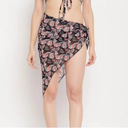 Secrets By ZeroKaata Women Printed Wrap Around Sarong - Black-picture-1