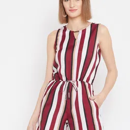 PURYS Women Maroon & White Striped Playsuit-image-85