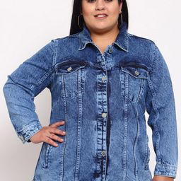 plusS Women Blue Washed Denim Jacket-image-91