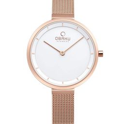 Obaku Women White Brass Dial & Rose Gold Toned Bracelet Style Straps Analogue Watch-image-41