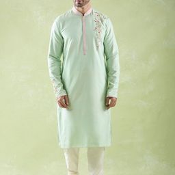 Arihant Rai Sinha Men Ethnic Motifs Embroidered Regular Thread Work Pure Silk Kurta with Churidar-picture-15