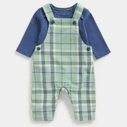 Mothercare Infants Checked Pure Cotton Dungarees With Bodysuit-picture-4