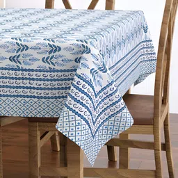 BLOCKS OF INDIA Blue & White Ethnic Motifs Cotton 6Seater Rectangle Shaped Table Cover-58
