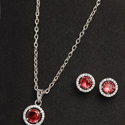 ZENEME Rhodium-Plated American Diamond-Studded Jewellery Set-image-94