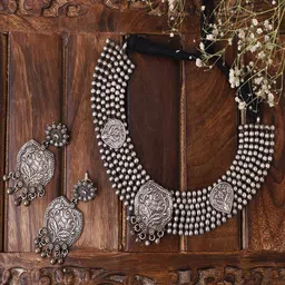 VENI 92.5 Silver Plated Oxidized Jewellery Set-picture-37